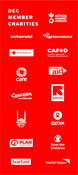 DEC Joint Member logo, featuring all DEC member charity logos -  2 column vertical red