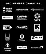 DEC Joint Member logo, featuring all DEC member charity logos -  3 column vertical black
