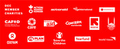 DEC Joint Member logo, featuring all DEC member charity logos -  5 column horizontal red