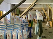 Emergency supplies of wheat flour being delivered to flood affected areas