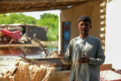 Shaam who suffered flood damage in Sindh, Pakistan