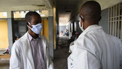 Dr Massinga wearing a mask made by a local tailor in a hospital in Kinshasa